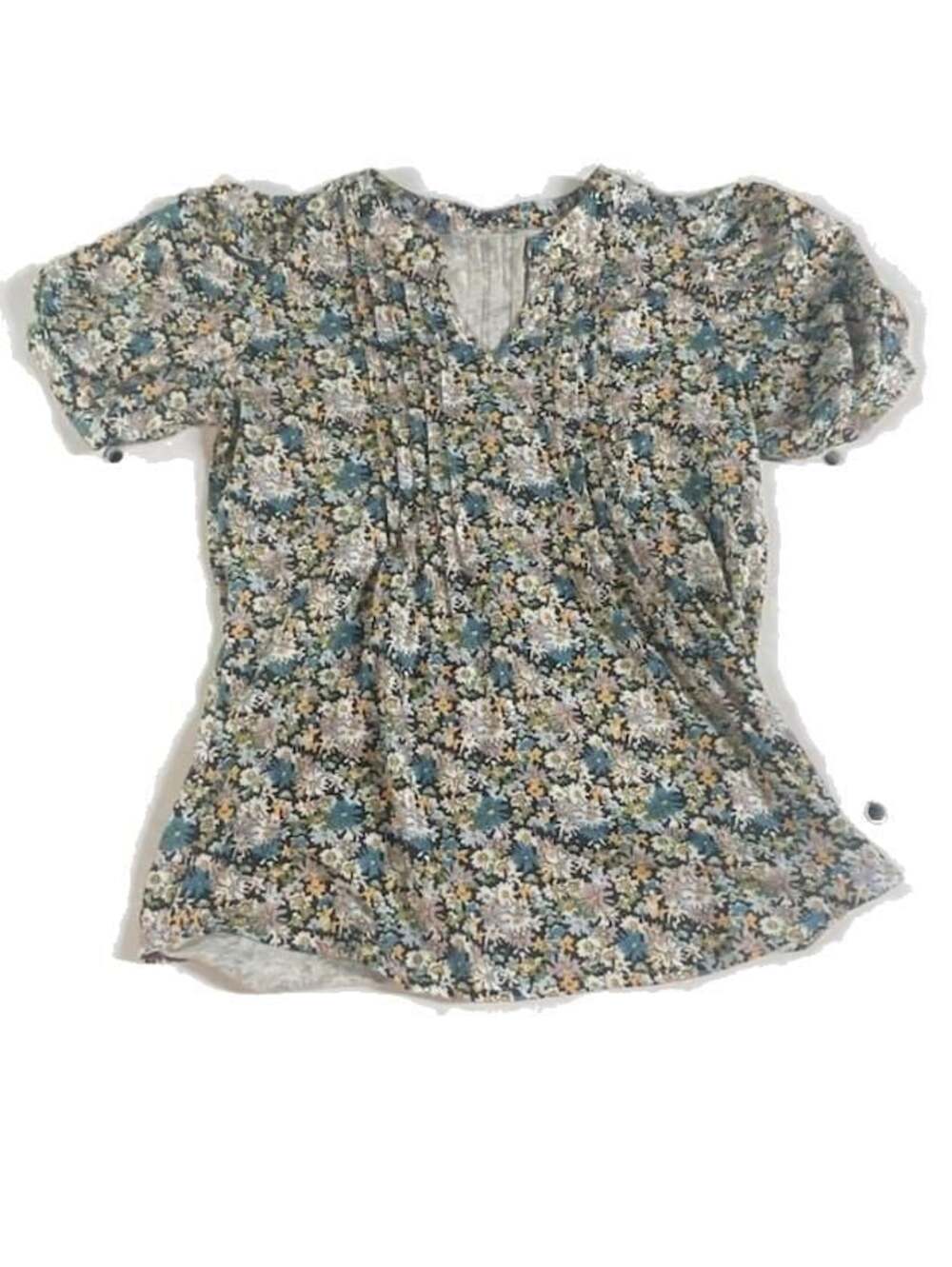 Micoson Floral V-Neck Short Sleeve Blouse Size M
